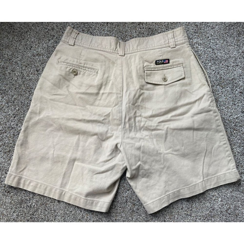 Vintage 90s Mens Size 33 Polo Sport Ralph Lauren Beige Canvas Shorts